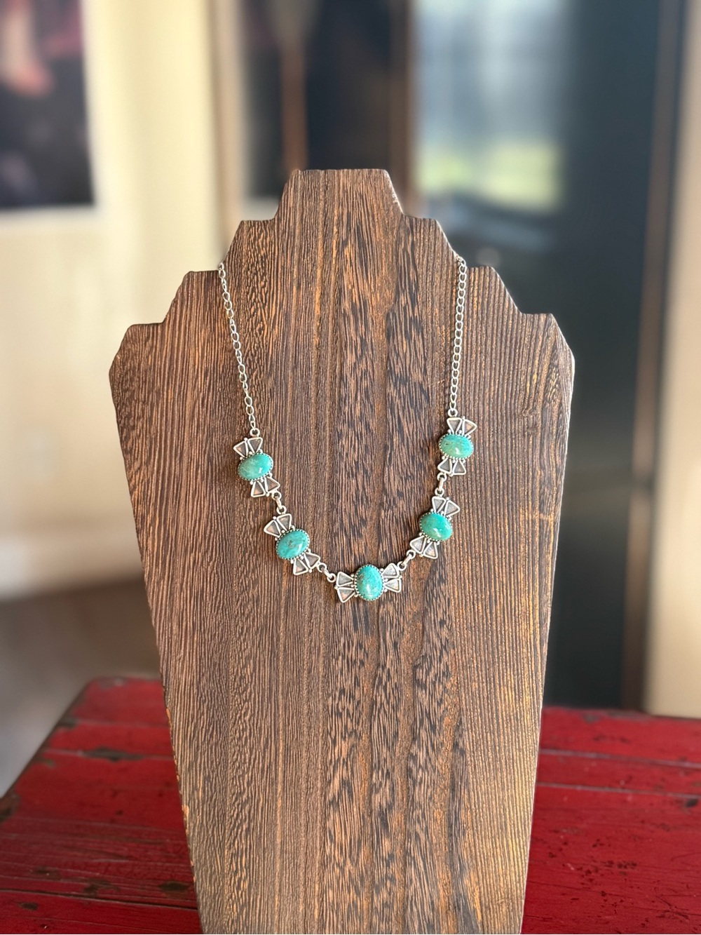 Pilot Mountain Turquoise Sterling Silver 5 Stone Choker Necklace
